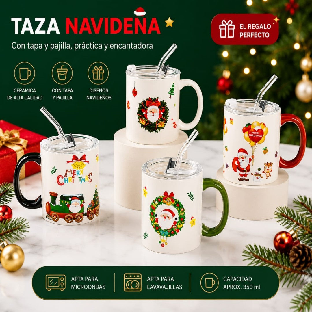 JARRA CERAMICA CON TAPA PAJILLA NAVIDAD