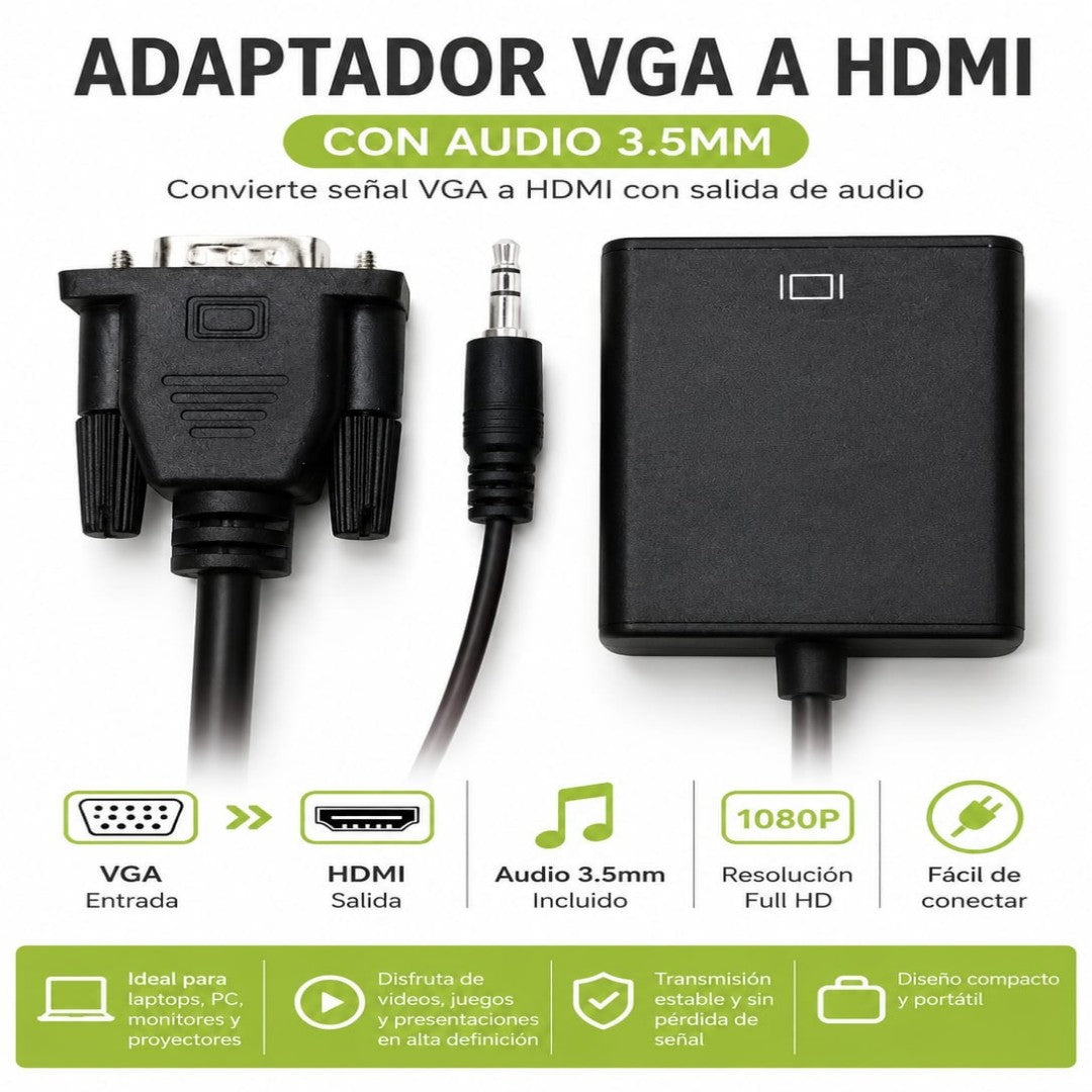 ADAPTADOR VGA A HDMI CON AUDIO