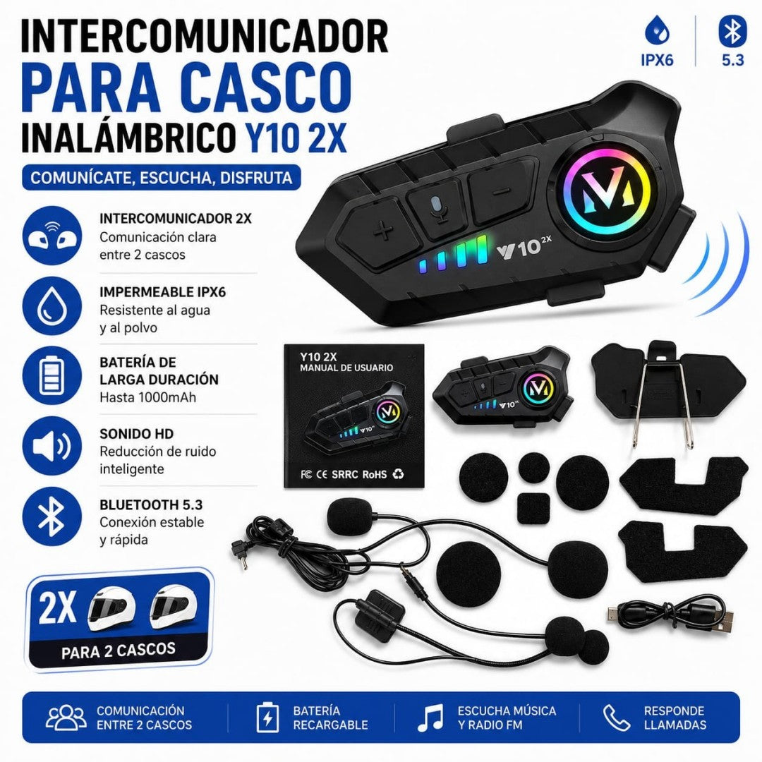 AUDIFONO BLUETOOTH PARA CASCO Y10-2X