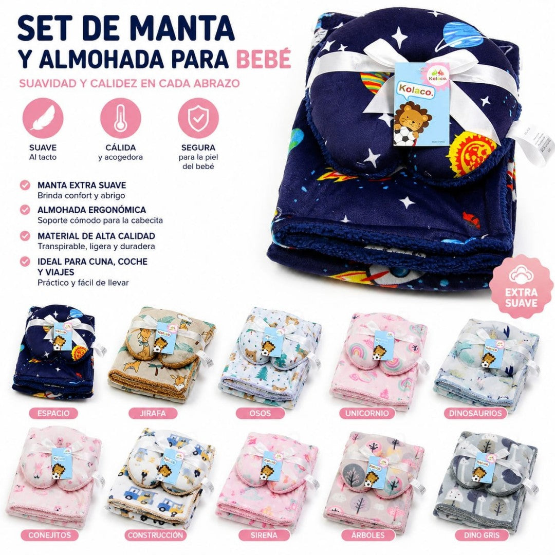JUEGO DE COBIJA + ALMOHADA PARA BEBE