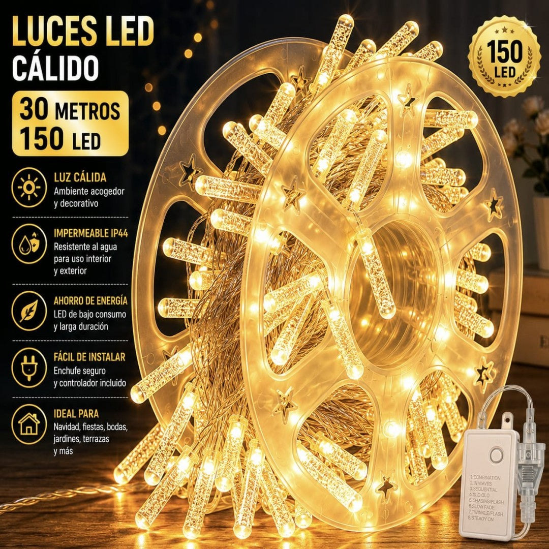 LUZ CRISTAL 150LED ROLLO 30M CALIDO