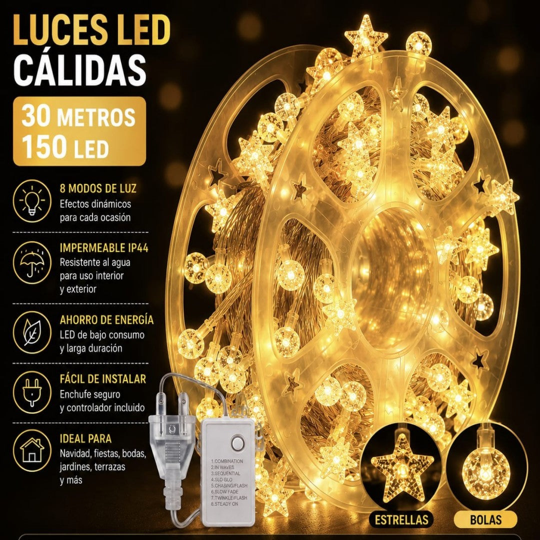 LUZ ESTRELLA 150LED ROLLO 30M CALIDO