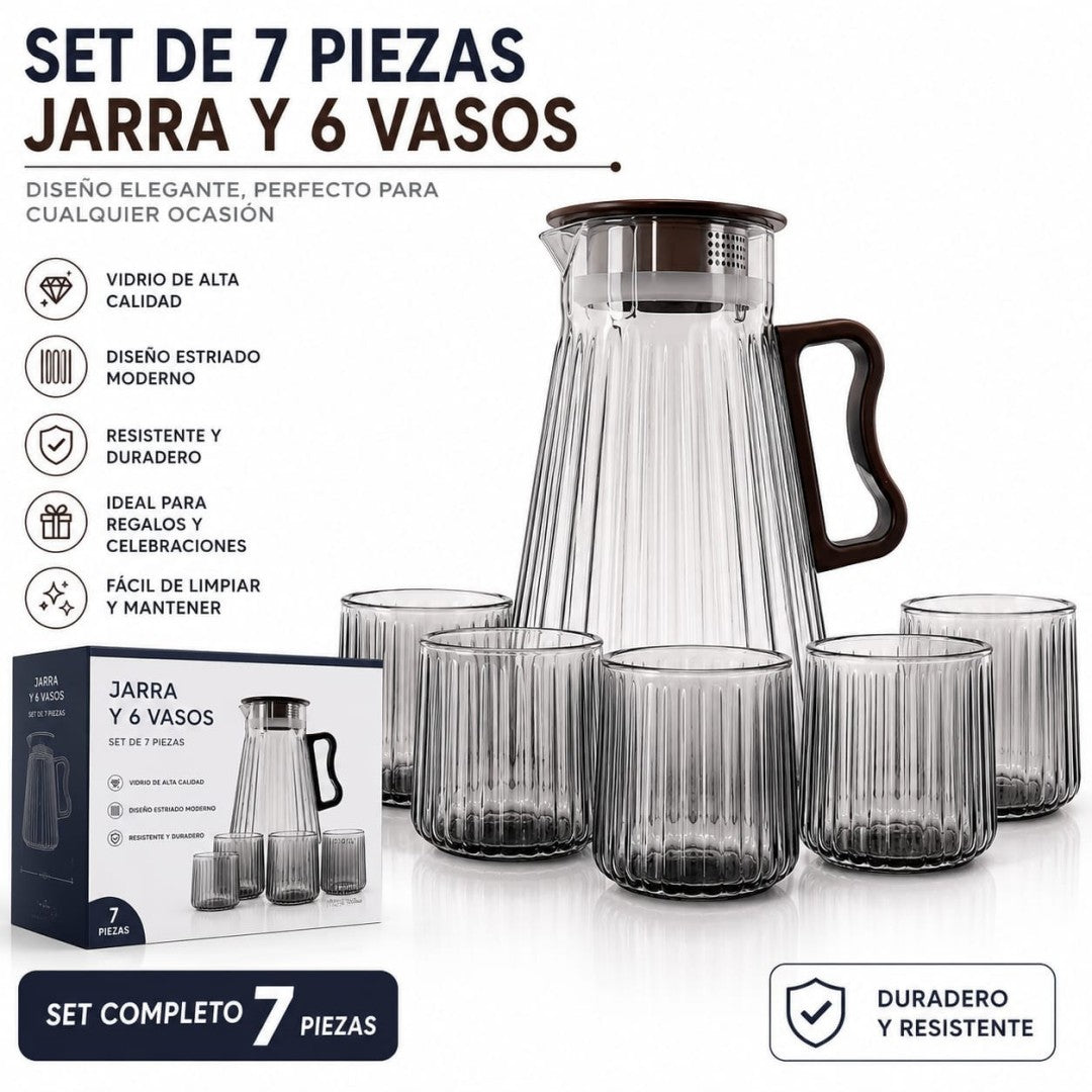SET PICHEL CON VASO VIDRIO 7PCS