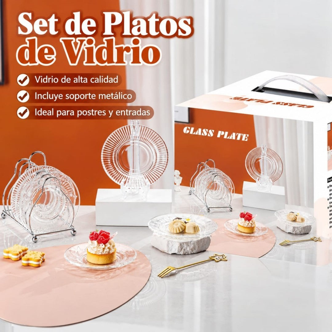 SET DE PLATO DE VIDRIO CON SOPORTE ZT-2166-7A