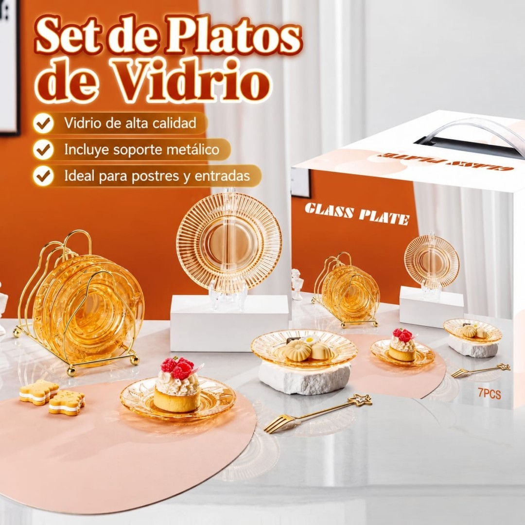 SET DE PLATO DE VIDRIO CON SOPORTE ZT-2166-7B