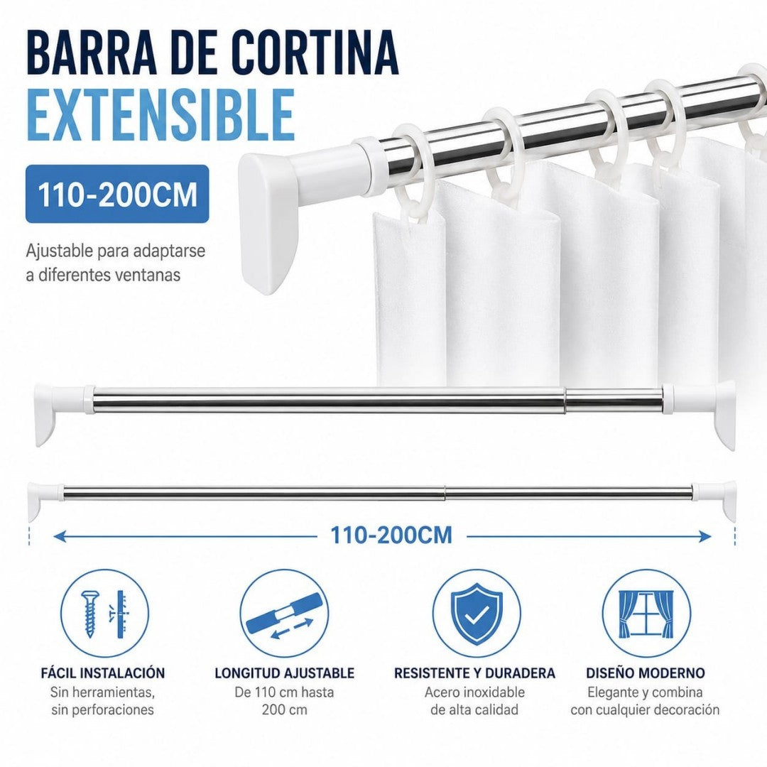 TUBO CORTINERO BANO 110-200CM 8007