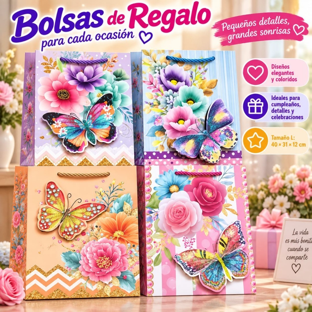 BOLSA REGALO MARIPOSA L 40*31*12CM
