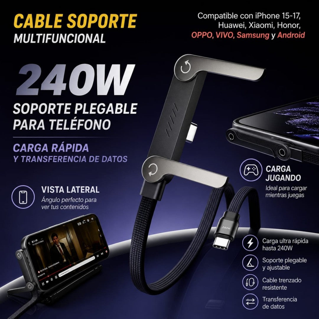 CABLE USB TIPO C 240W CON SOPORTE PLEGABLE