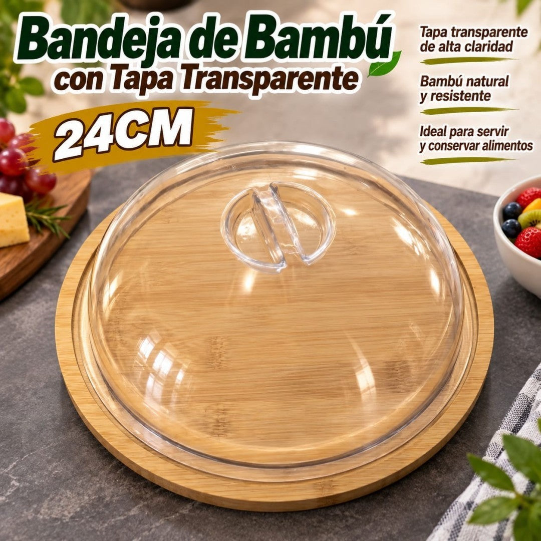 BANDEJA DE BAMBU CON TAPA 24CM