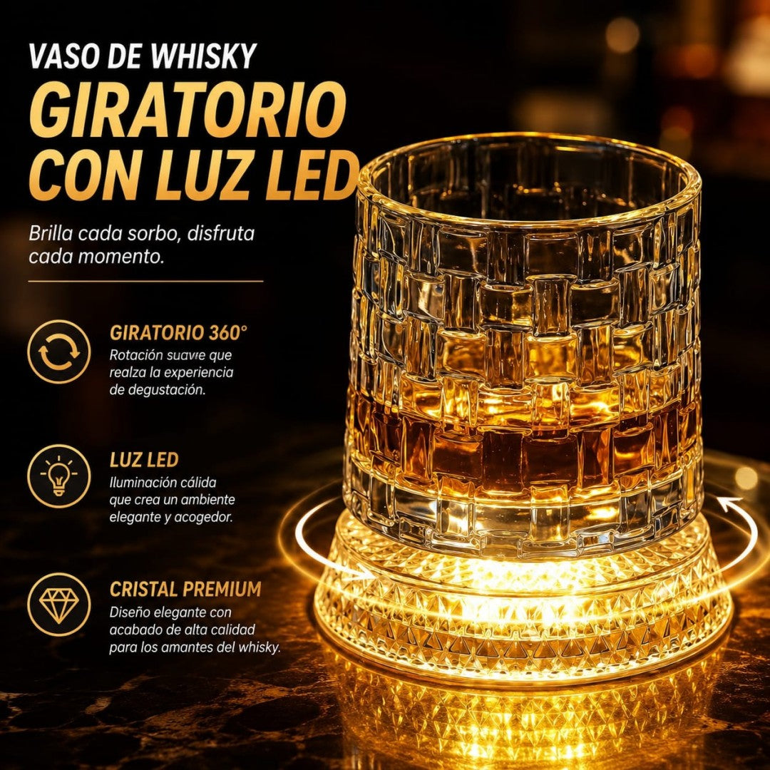 VASO DE WHISKY CON LUZ Y GIRA 280ML