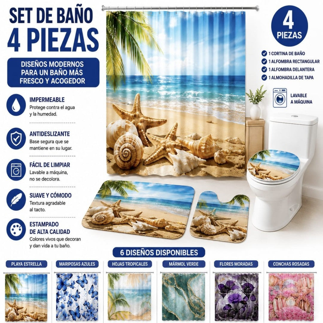 JUEGO BANO 4PCS ALFOMBRA+CORTINA