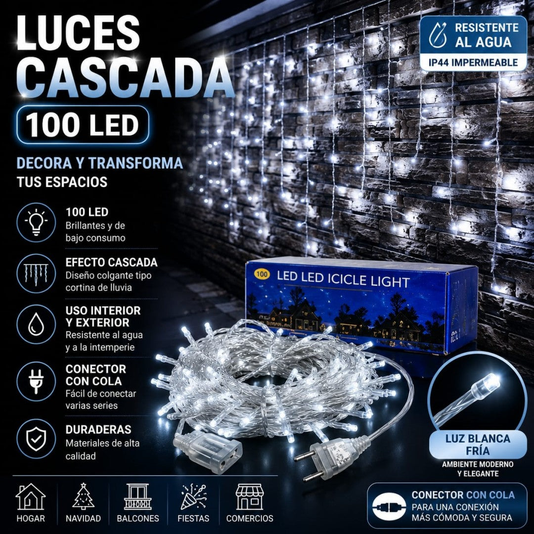 LUZ CASCADA 100LED C/EXTENSION BLANCO