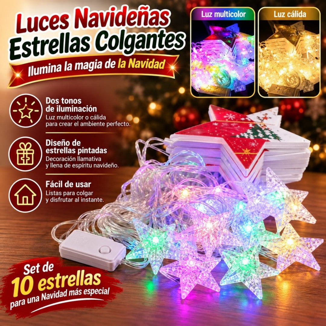 LUZ GUIRNALDAS ESTRELLA 10L COLOR Y CALIDO