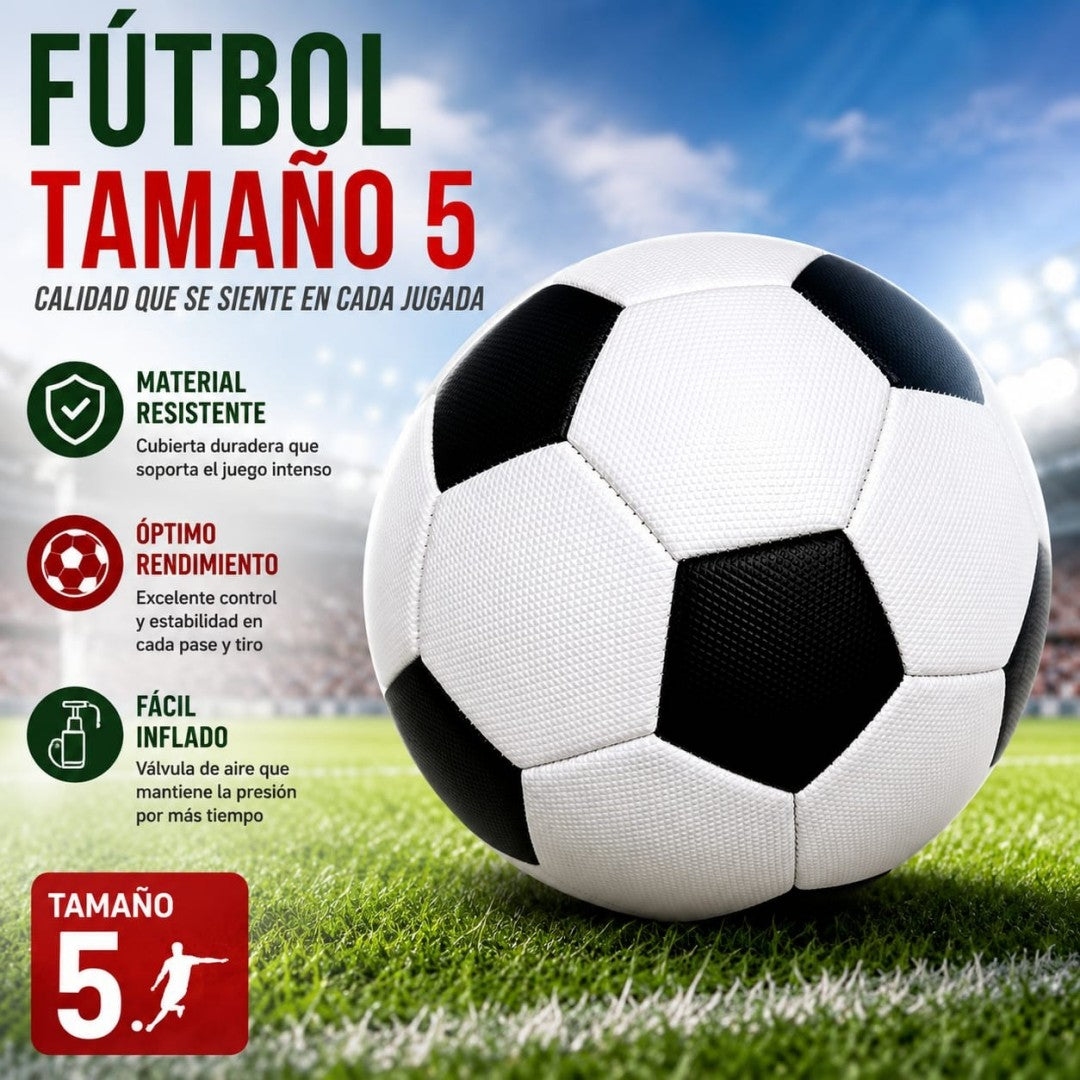 FUTBOL TAMANO 5 NEGRO BLANCO