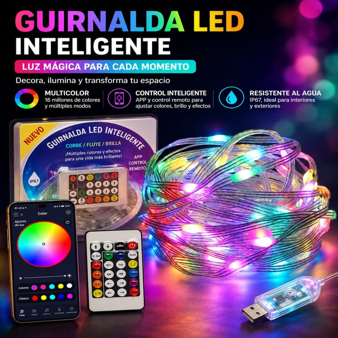 Cable de 10 m con luz y control por voz