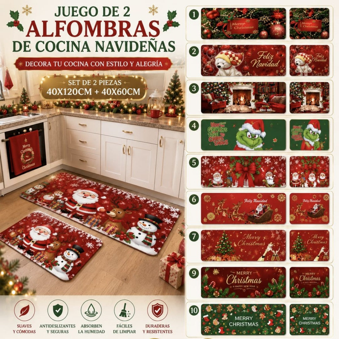 SET ALFOMBRA COCINA NAVIDAD 2PCS 40*60 40*120CM