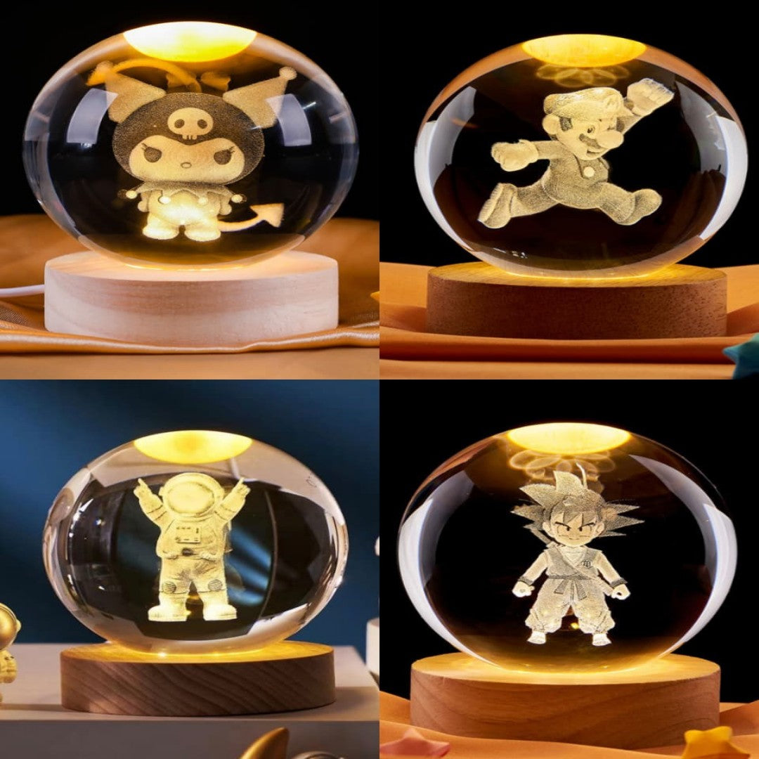 BOLA DE CRISTAL CON LUZ 6CM PERSONAJE