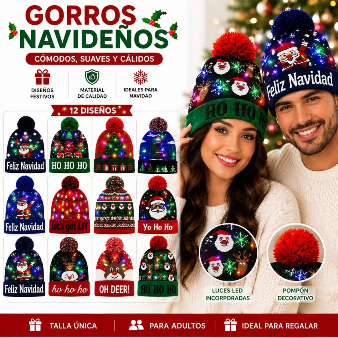 GORRO TEJIDO NAVIDAD CON LUZ