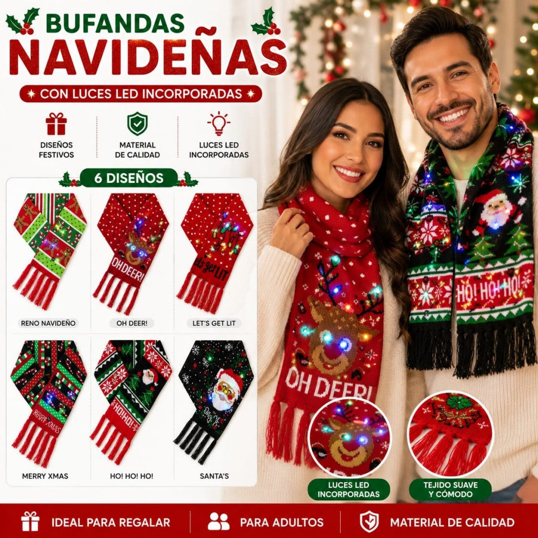 BUFANDA NAVIDAD CON LUZ COLOR