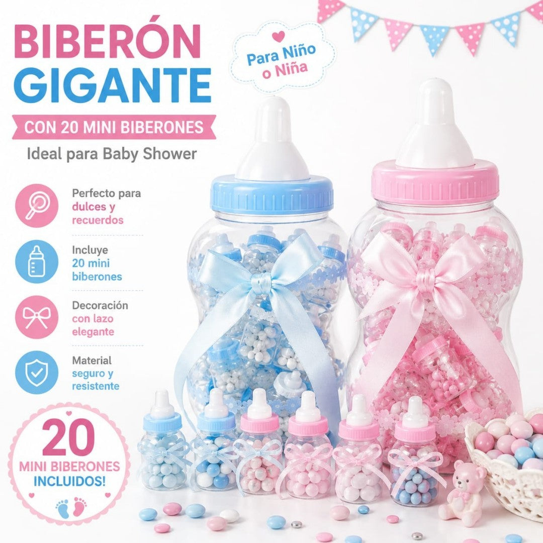 FRASCO CHUPON CON 20 BIBERON PARA BABY SHOWER
