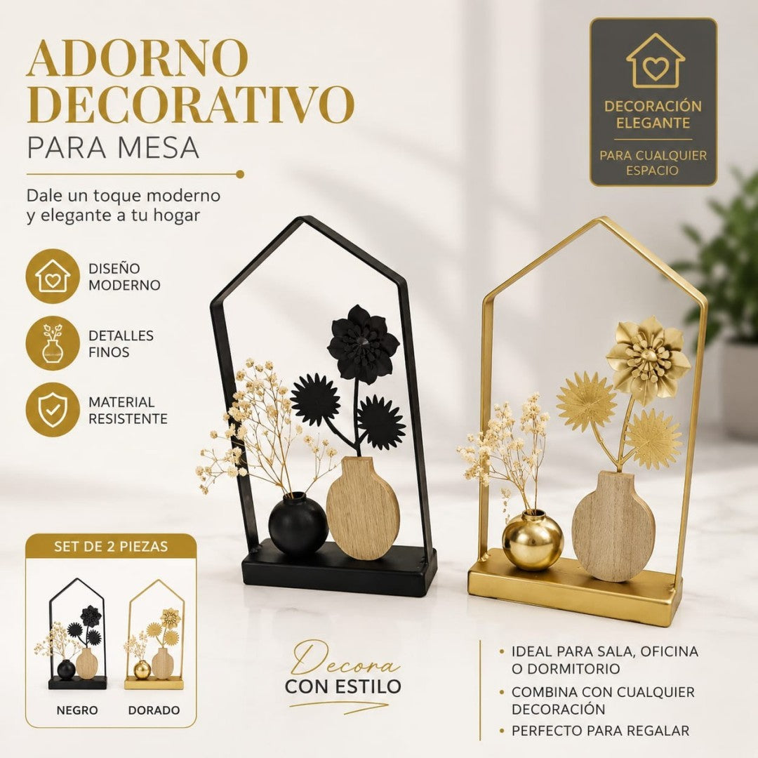 ADORNO DE MESA CON FLORERO METAL