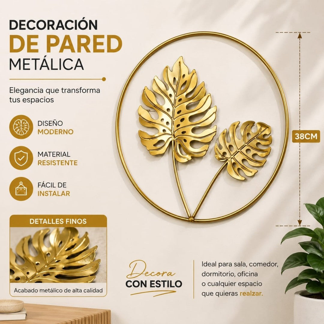 DECORACION DE PARED DE METAL CON HOJA