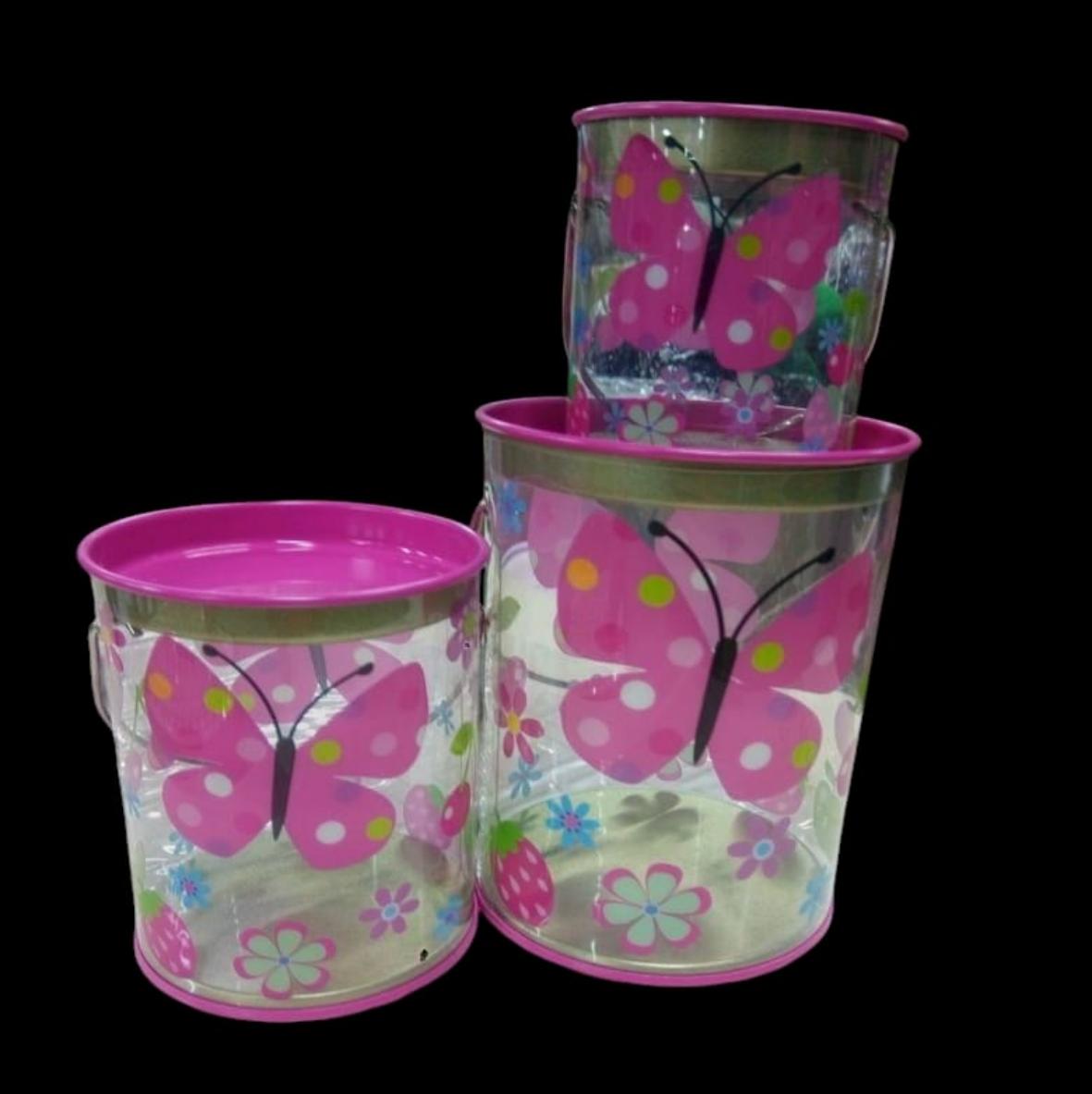 BALDE CORAZON MARIPOSA ROSADO 3PCS PVC