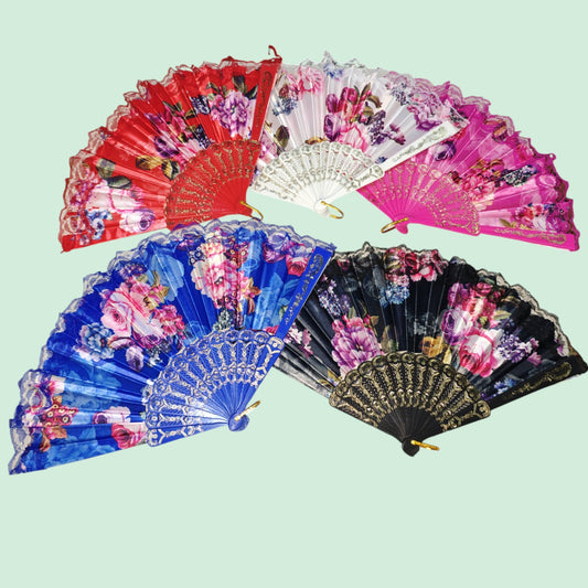 ABANICO MANO NEGRO ROSA