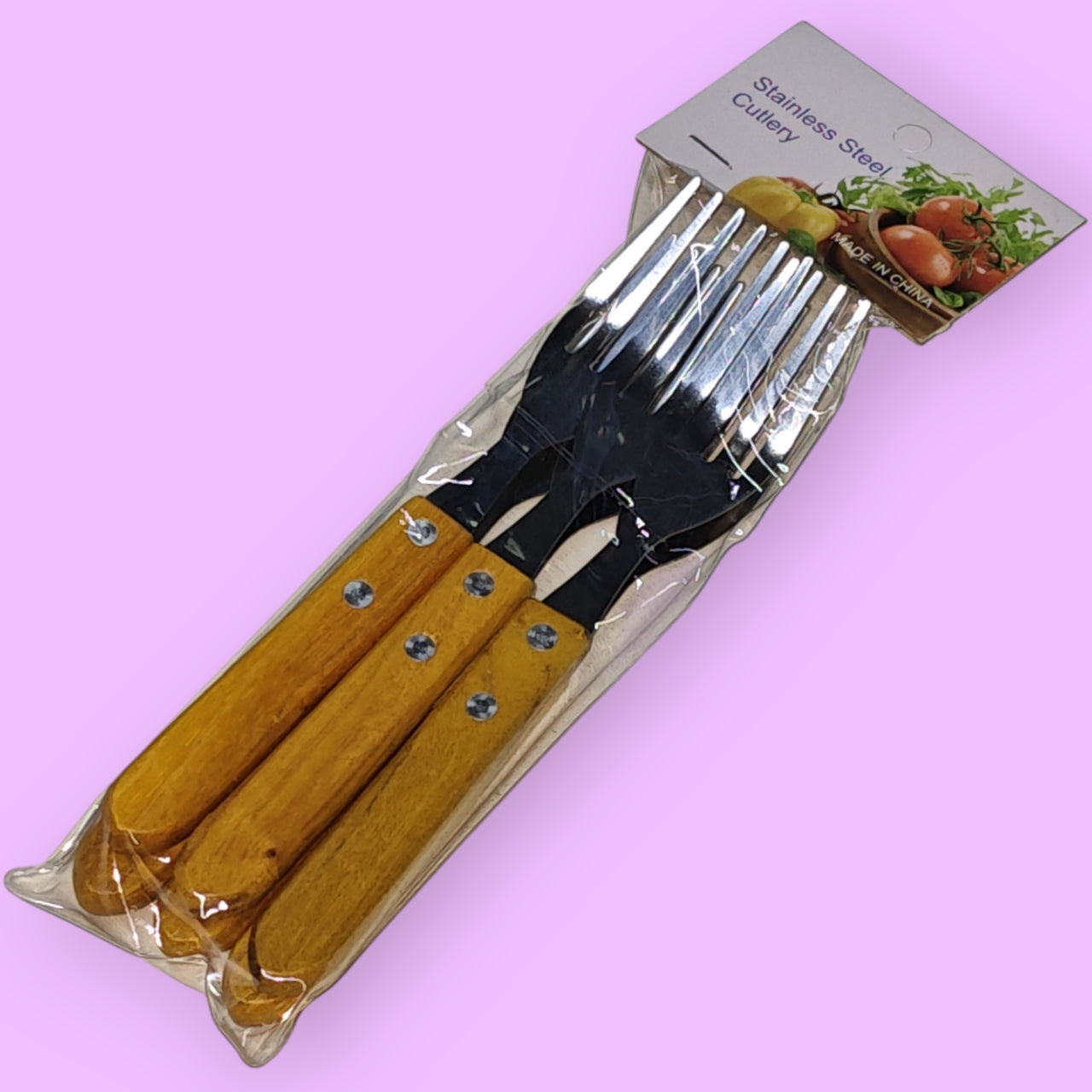 TENEDOR MANGO DE MADERA 6PCS