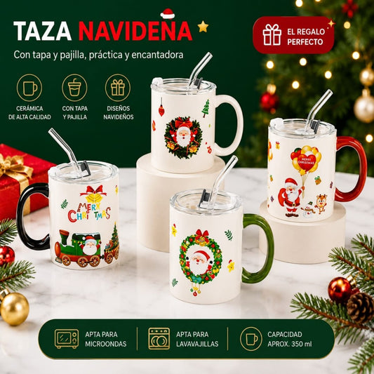 JARRA CERAMICA CON TAPA PAJILLA NAVIDAD