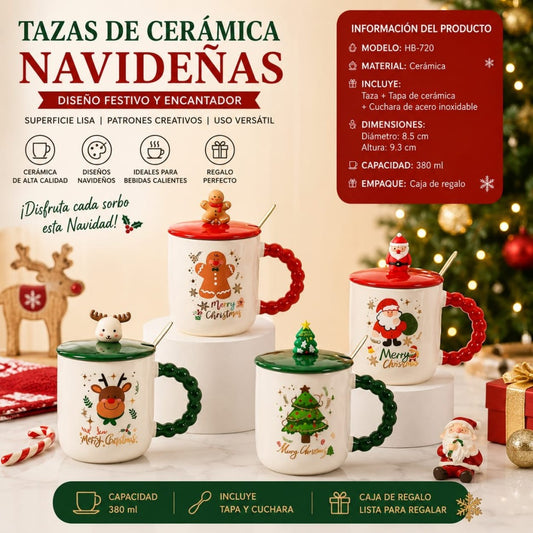 JARRA CERAMICA CON TAPA CUCHARA NAVIDAD HB-720