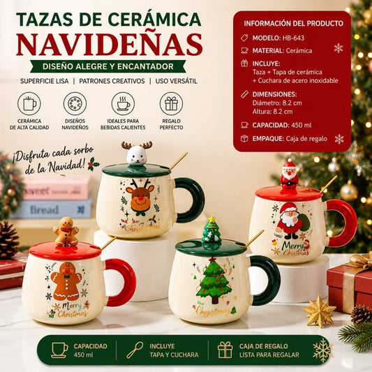 JARRA CERAMICA CON TAPA CUCHARA NAVIDAD HB-643
