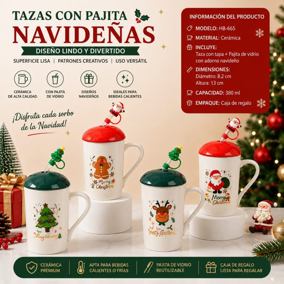 JARRA CERAMICA CON TAPA PAJILLA NAVIDAD HB-665