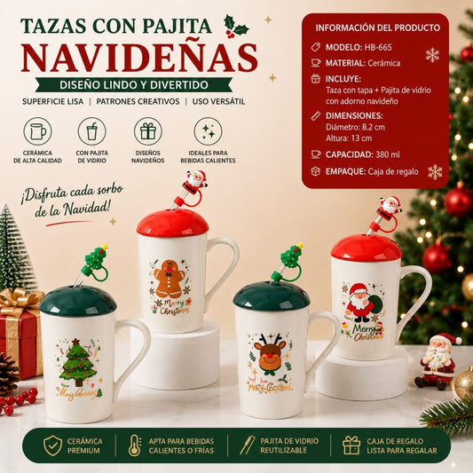 JARRA CERAMICA CON TAPA PAJILLA NAVIDAD HB-665