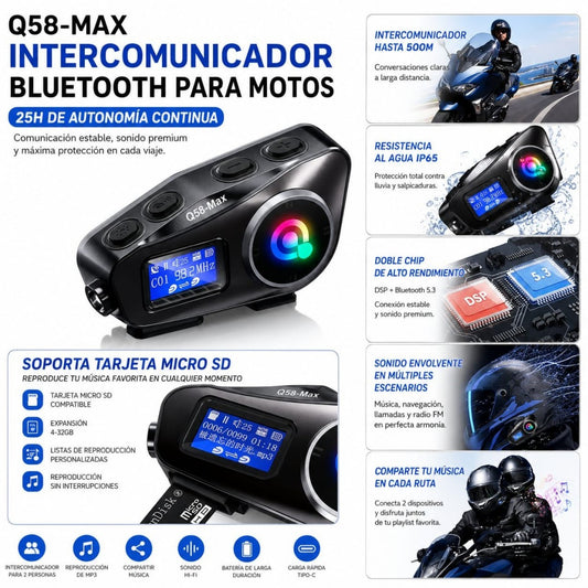 INTERCOMUNICADOR BLUETOOTH PARA CASCO MOTO Q58-MAX