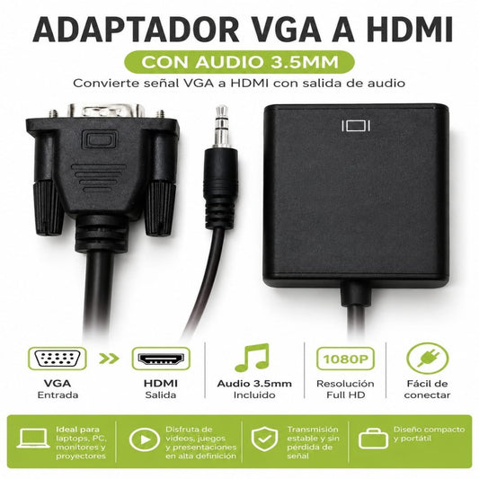 ADAPTADOR VGA A HDMI CON AUDIO