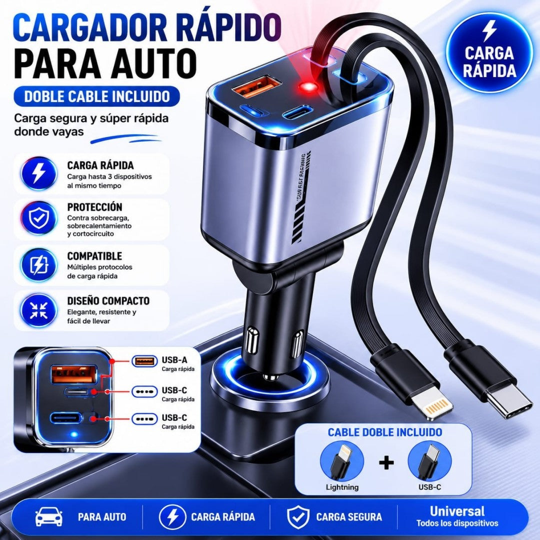 CARGADOR RAPIDO PARA CARRO CON CABLE