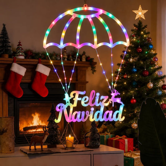 LUZ LED FELIZ NAVIDAD PARACAIDAS COLOR