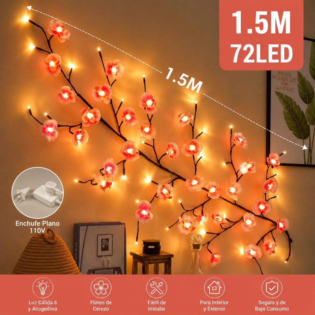 RAMA DE 72 FLORES LED 1.5M CALIDO