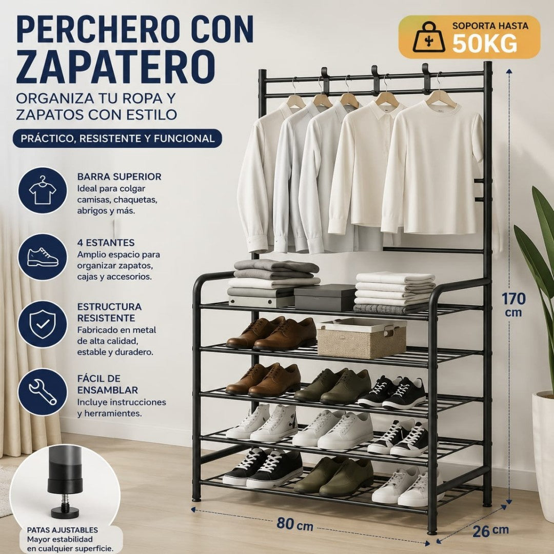 PERCHERO CON ZAPATERA 80CM