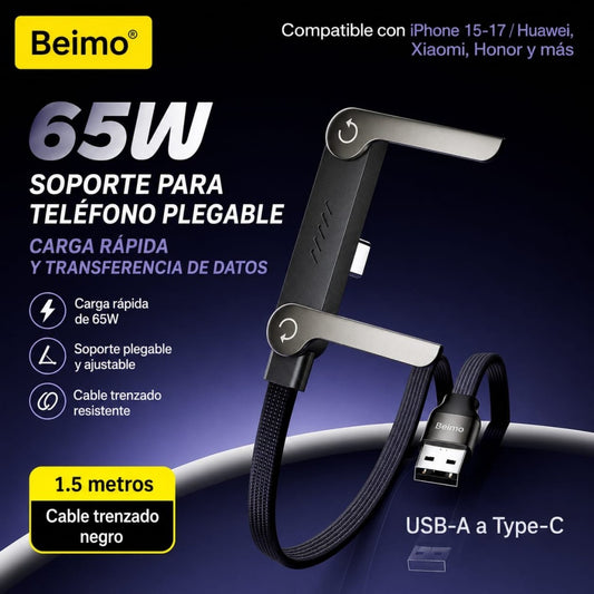 CABLE USB TIPO C 65W CON SOPORTE PLEGABLE
