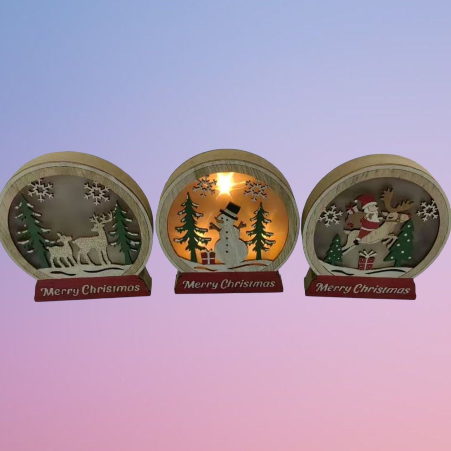 ADORNO CON LUZ MADERA NAVIDAD 12CM