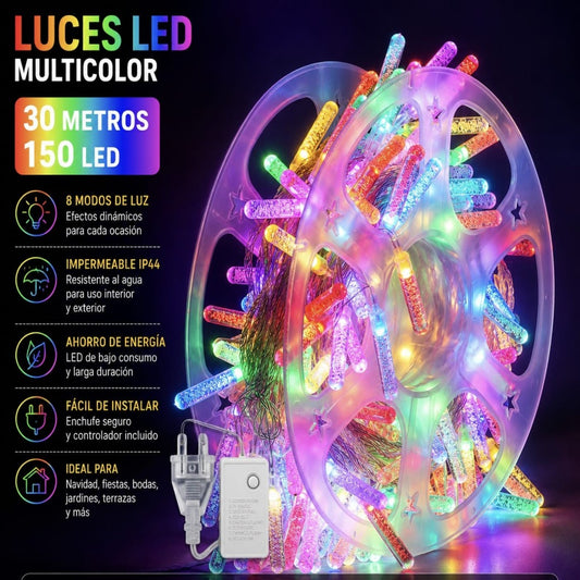 LUZ CRISTAL 150LED ROLLO 30M COLOR