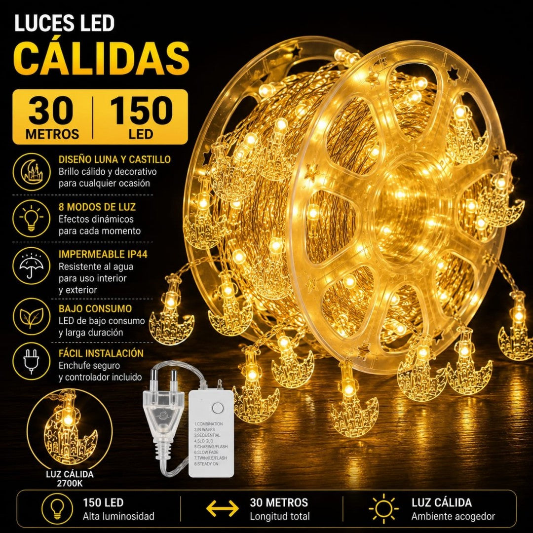LUZ LUNA 150LED ROLLO 30M CALIDO