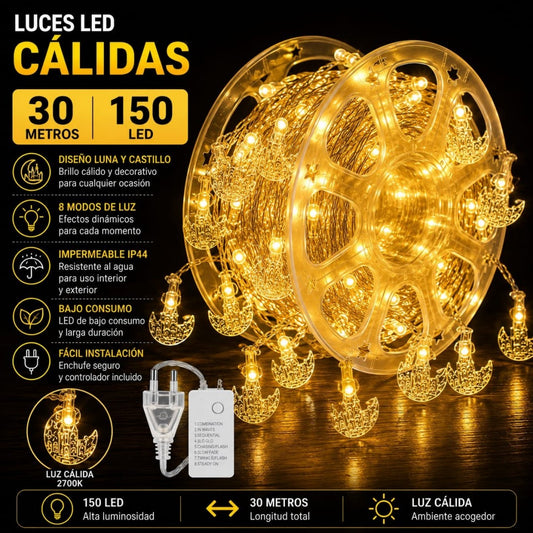 LUZ LUNA 150LED ROLLO 30M CALIDO
