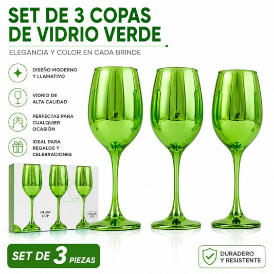 COPA VIDRIO VERDE 3PCS G3057-3K-ZFF