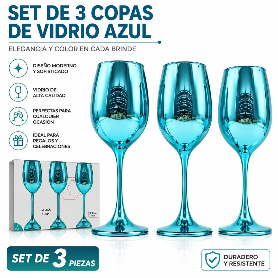 COPA VIDRIO CELESTE 3PCS G3057-3K-ZFE