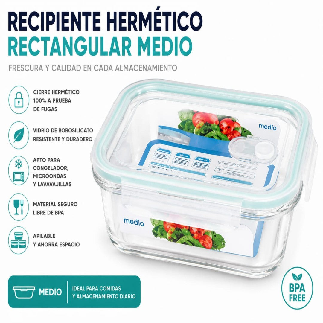 RECIPIENTE VIDRIO RECTANGULAR MED