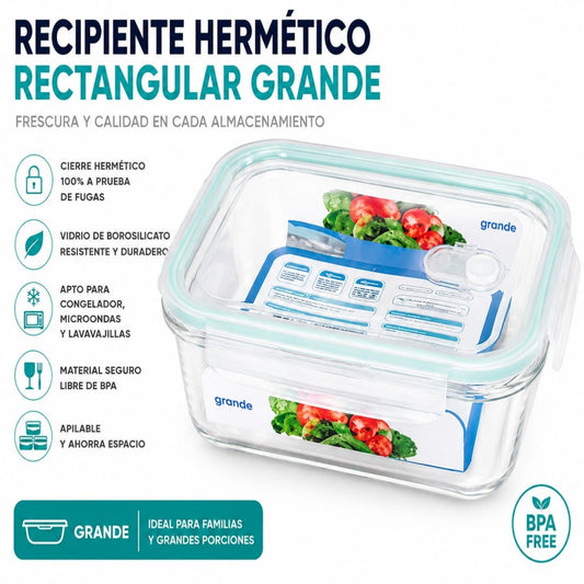 RECIPIENTE VIDRIO RECTANGULAR GDE