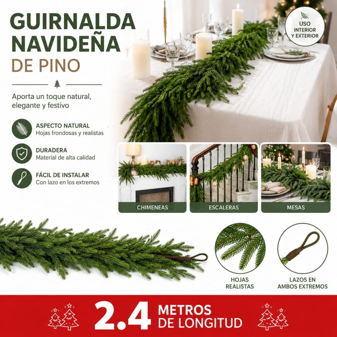 GUIRNALDA NAVIDENA PINO REALISTA 2.4M